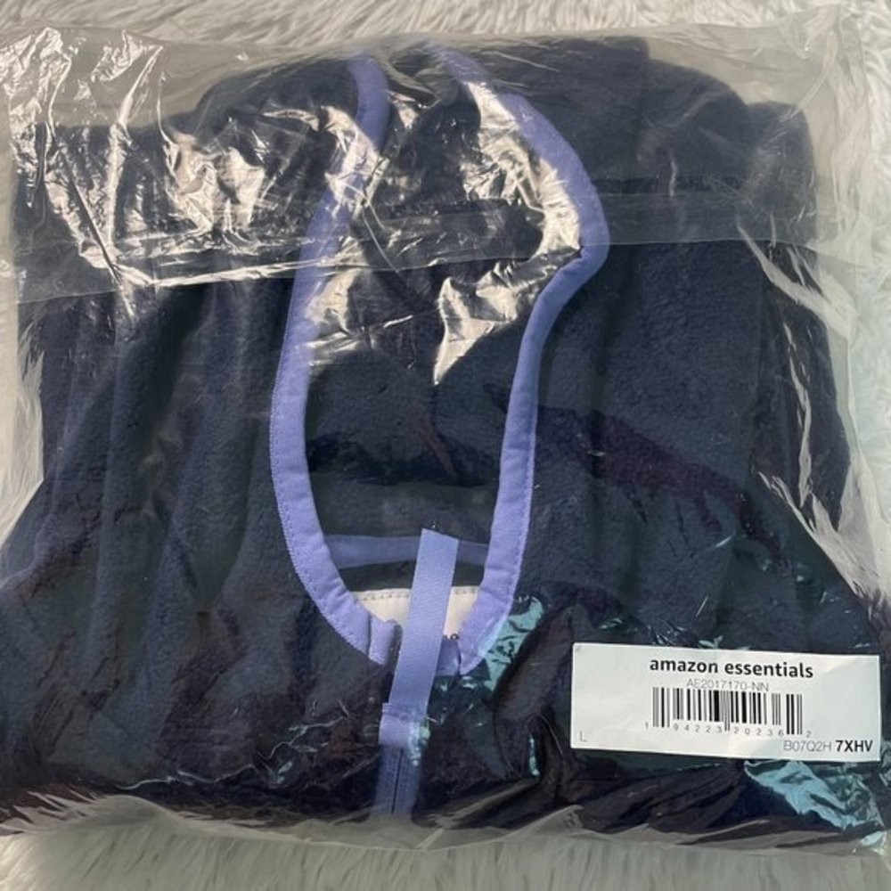 AMAZON ESSENTIALS Navy Fleece Hooded Jacket Large 9/10 - Picture 9 of 10